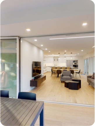 Modern open-plan living and dining area in Sunnyvale, designed by Sigura Construction.
