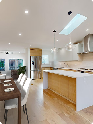 Beautiful kitchen remodel with wooden cabinets and island in San Jose.